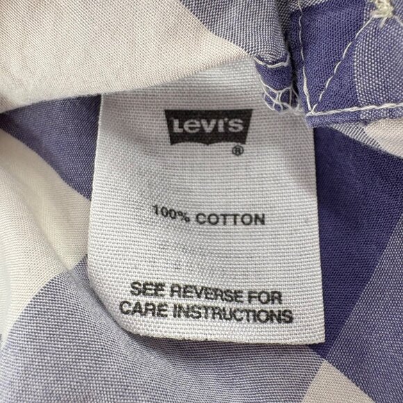 Levis Medium Blue White Plaid Cotton Shirt button up 3/4 sleeves Tunic - Picture 3 of 5